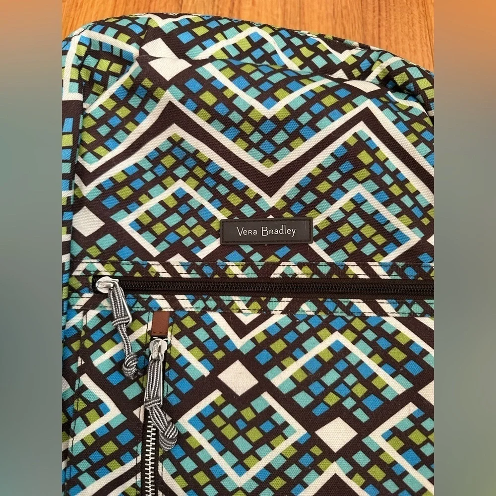 Vera Bradley Bright Green Blue Brown Geometric laptop Nylon Canvas Backpack